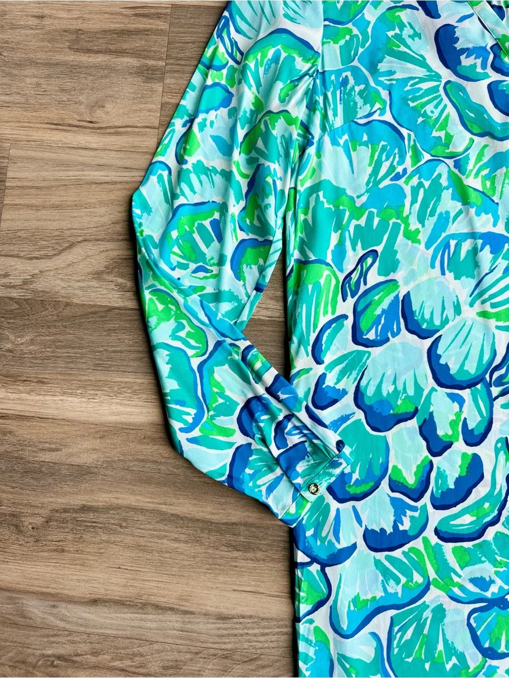 Lilly Pulitzer Delphine Stretch Silk Tunic Dress Agate Green Lazy River Floral M